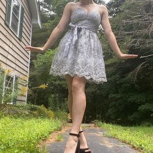 Blue and silver flower dress